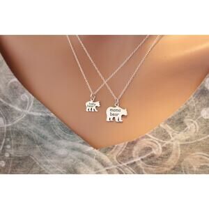 Sterling Silver Mama Bear and Baby Bear Necklace Set